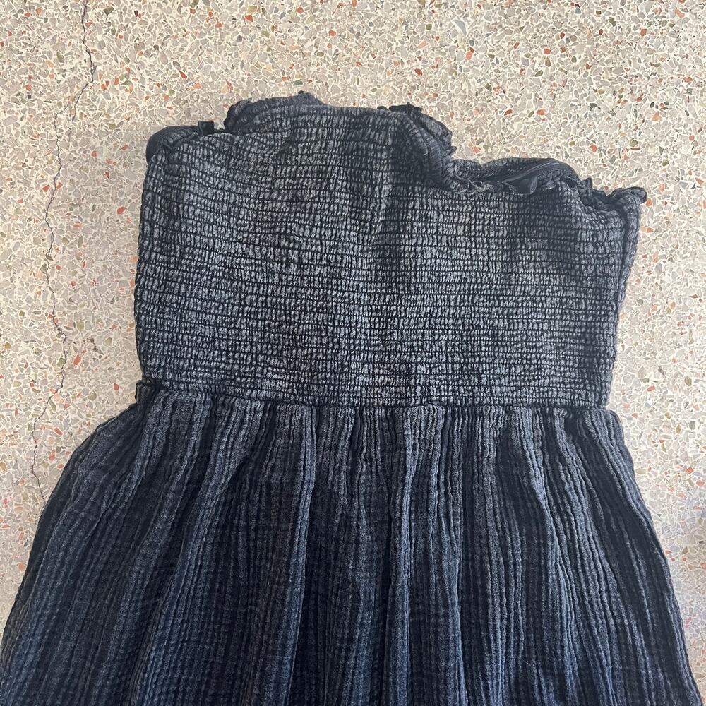 Anthropologie Black Smocked Strapless Midi Dress Size M Cotton Gauze - Picture 3 of 10